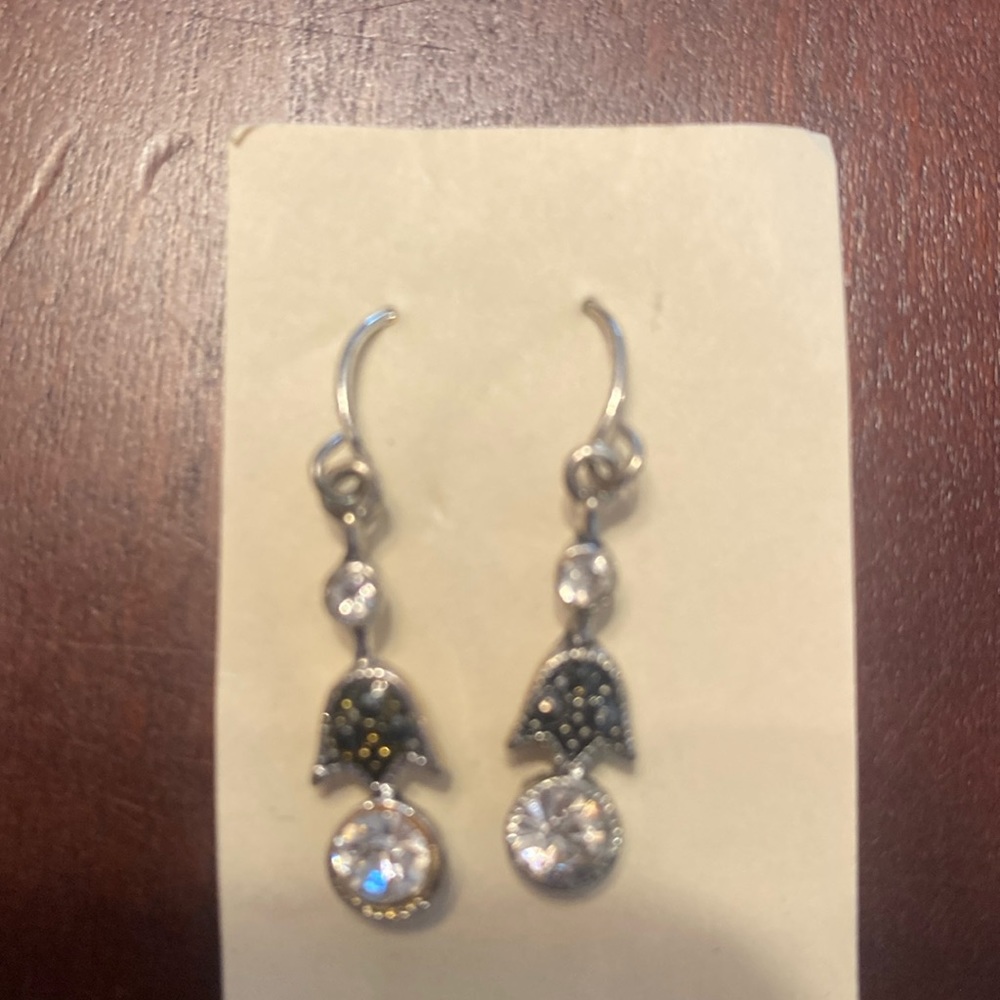 Silvertone with clear and black crystal hanging earrings about 1 1/4 inches.